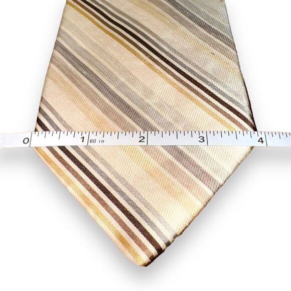 Luciano Barbera Tan Striped Handmade Silk & Linen Tie - Picture 2 of 7